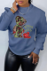 Blue Street Vintage Print Patchwork O Neck Tops