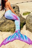 Pink Sexy Print Bandage Backless Swimsuit Three Piece Set (With Paddings)