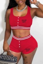 Red Sportswear Print Letter U Neck Sleeveless Two Pieces