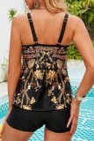 Black Sexy Print Backless Swimwears  (With Paddings)
