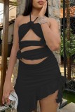 White Sexy Solid Hollowed Out Backless Asymmetrical Halter Strapless Dress Dresses