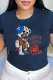 Navy Blue Street Daily Print Patchwork O Neck T-Shirts