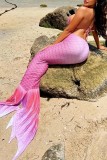 Pink Sexy Print Bandage Backless Swimsuit Three Piece Set (With Paddings)