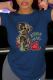 Navy Blue Daily Vintage Print Patchwork O Neck T-Shirts
