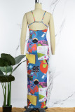 Colour Sexy Print Backless Spaghetti Strap Sleeveless Dress Dresses