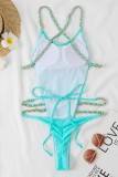 Blue Sexy Solid Bandage Patchwork Backless Swimwears (With Paddings)