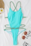 Blue Sexy Solid Bandage Patchwork Backless Swimwears (With Paddings)