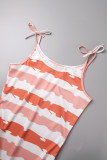 Orange Casual Striped Print Bandage Backless U Neck Regular Jumpsuits