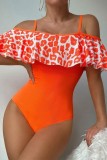 Orange Sexy Print Patchwork Backless Swimwears (With Paddings)