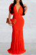 Red Casual Solid Patchwork Backless V Neck Long Dress Dresses