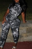 Black Casual Print Backless Half A Turtleneck Skinny Jumpsuits