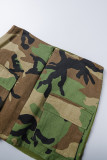 Camouflage Street Camouflage Print Patchwork Pocket Regular Low Waist Straight Full Print Bottoms