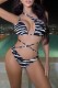 White Sexy Striped Print Bandage Backless Swimwears (With Paddings)