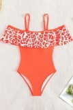 Orange Sexy Print Patchwork Backless Swimwears (With Paddings)