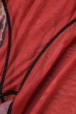 Red Sexy Print Patchwork Half A Turtleneck Skinny Jumpsuits