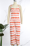Orange Casual Striped Print Bandage Backless U Neck Regular Jumpsuits