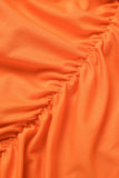 Orange Red Sexy Casual Solid Hollowed Out Fold O Neck Sleeveless Dress Dresses