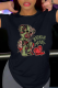 Black Daily Vintage Print Patchwork O Neck T-Shirts