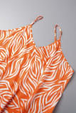 Orange Casual Vacation Basis Print Printing Spaghetti Strap Dresses