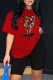 Red Casual Print Letter O Neck Short Sleeve Two Pieces