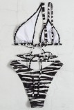 White Sexy Striped Print Bandage Backless Swimwears (With Paddings)