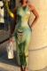 Green Casual Print Basic O Neck Sleeveless Dress Dresses