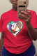 Red Daily Vintage Print Patchwork O Neck T-Shirts