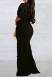 Red Casual Solid Patchwork Backless V Neck Long Dress Dresses