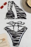 White Sexy Striped Print Bandage Backless Swimwears (With Paddings)