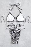 White Sexy Print Bandage Hollowed Out Backless Swimwears (With Paddings)