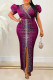 Purple Casual Patchwork Hot Drilling Slit V Neck Long Dress Dresses