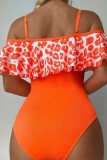 Orange Sexy Print Patchwork Backless Swimwears (With Paddings)