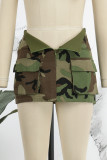 Camouflage Street Camouflage Print Patchwork Pocket Regular Low Waist Straight Full Print Bottoms