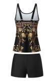 Black Sexy Print Backless Swimwears  (With Paddings)