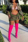 Camouflage Street Camouflage Print Patchwork Pocket Regular Low Waist Straight Full Print Bottoms