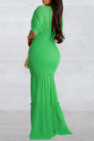 Red Casual Solid Patchwork Backless V Neck Long Dress Dresses