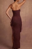 Red Sexy Solid Patchwork Backless Slit Strapless Long Dress Dresses
