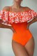 Orange Sexy Print Patchwork Backless Swimwears (With Paddings)