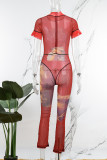 Red Sexy Print Patchwork Half A Turtleneck Skinny Jumpsuits