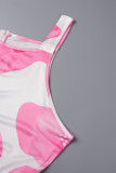 Pink Casual Vacation Simplicity Floral Vests Printing Square Collar Straight Jumpsuits