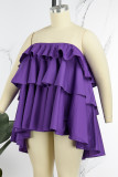 Rose Red Sexy Casual Solid Patchwork Backless Strapless Tops