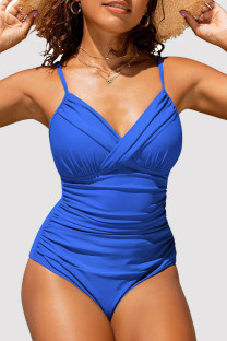 Blue Sexy Solid Backless Fold Swimwears (With Paddings)