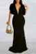 Black Casual Solid Patchwork Backless V Neck Long Dress Dresses