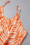 Orange Casual Vacation Basis Print Printing Spaghetti Strap Dresses