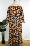 Leopard Print Casual Print Backless Off the Shoulder Long Sleeve Dresses