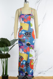 Colour Sexy Print Backless Spaghetti Strap Sleeveless Dress Dresses