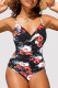 Black Red Sexy Print Backless Fold Swimwears (With Paddings)