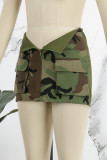 Camouflage Street Camouflage Print Patchwork Pocket Regular Low Waist Straight Full Print Bottoms
