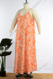 Orange Casual Vacation Basis Print Printing Spaghetti Strap Dresses