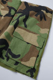 Camouflage Street Camouflage Print Patchwork Pocket Regular Low Waist Straight Full Print Bottoms